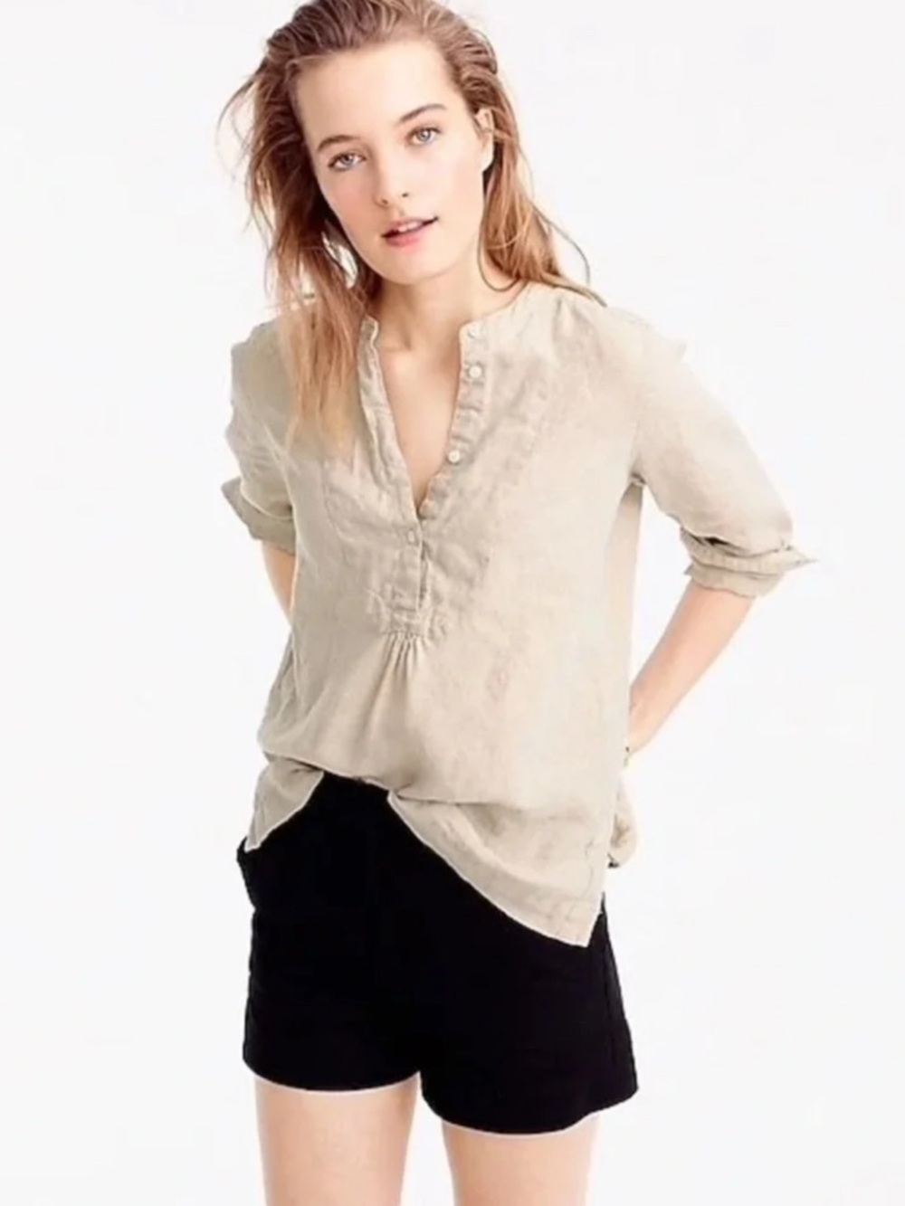 Orchid Pink J. Crew Baird Mcnutt Irish Linen Popover Tunic Top